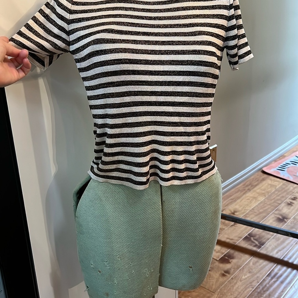 Sandro sparkly knit Black and White Striped Short Sleeve Top